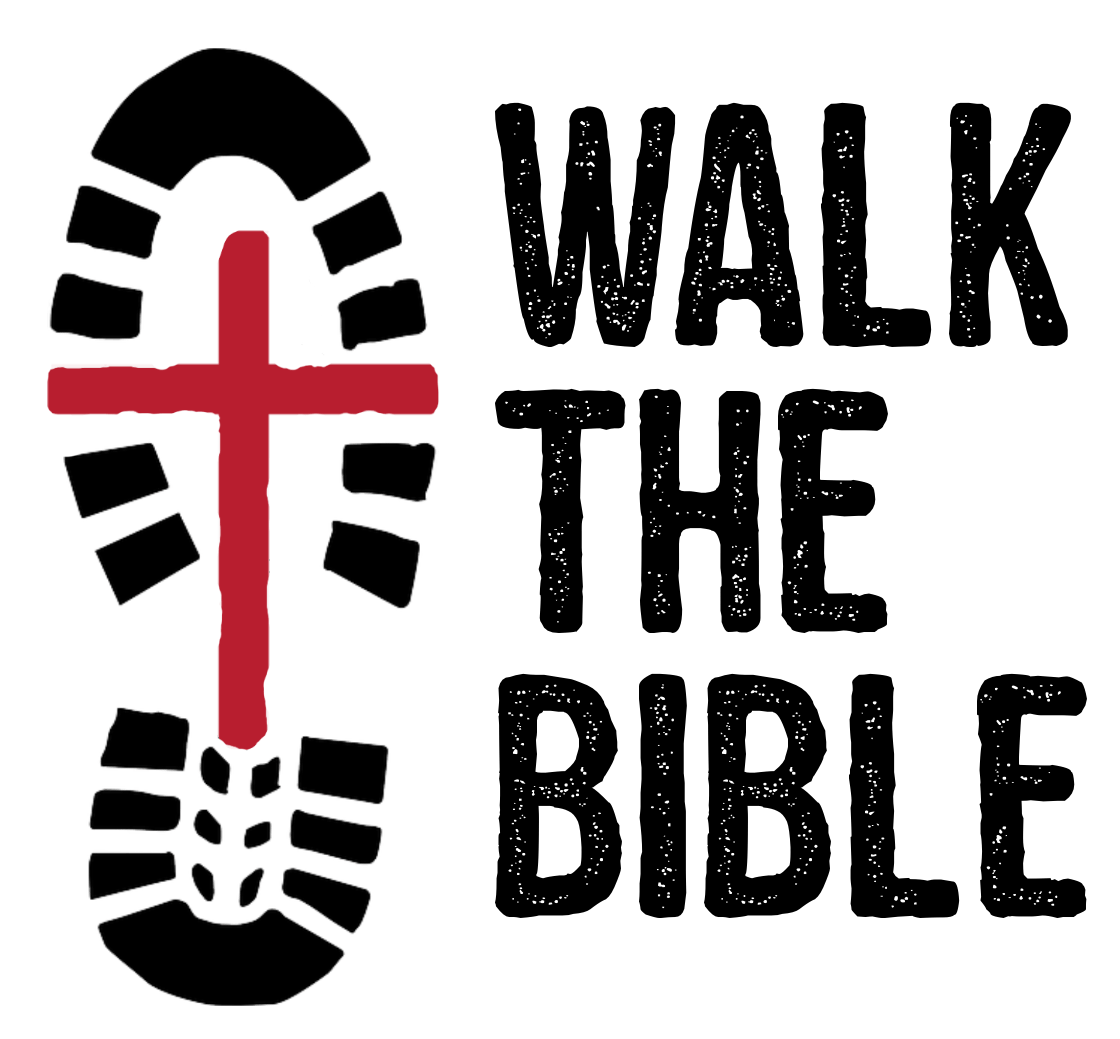 Walk the Bible nonprofit logo with a footprint, centered cross, and the organization name displayed alongside