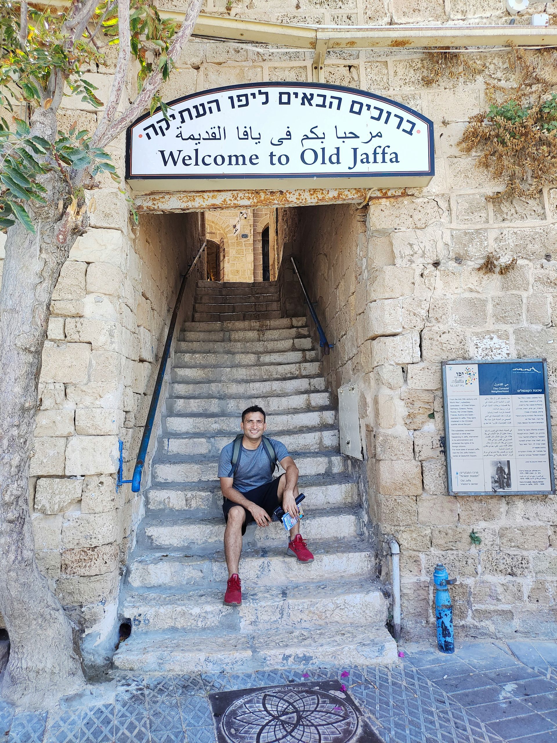 Pastor sitting on the steps near Jaffa Gate in Jerusalem’s Old City