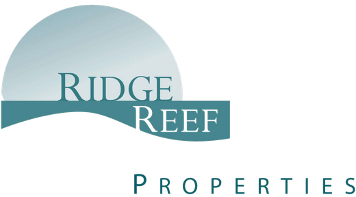 Logo for Ridge Reef Properties; teal and white semi-circle above horizontal teal bar, text: