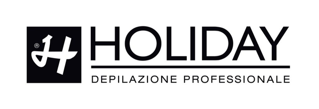 Logo festivo con icona quadrata nera e testo “HOLIDAY” sopra “DEPILAZIONE PROFESSIONALE”