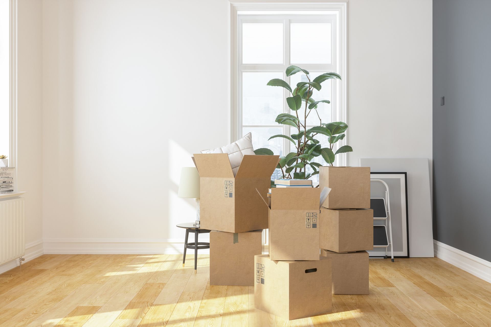 Carton Boxes Stacked In A Living Room — Cumming, Georgia — Jason Taylor Moving & Storage
