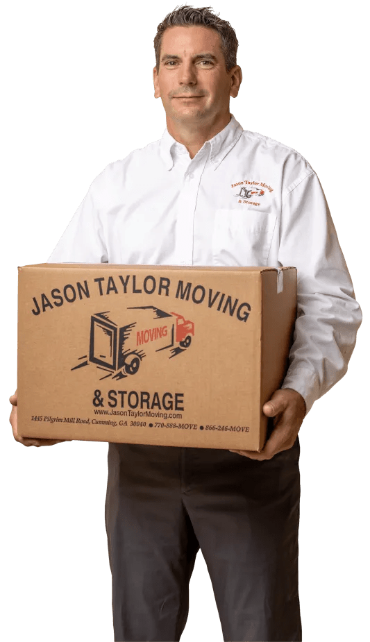 Mover holding a storage box. Mover holding a storage box.
