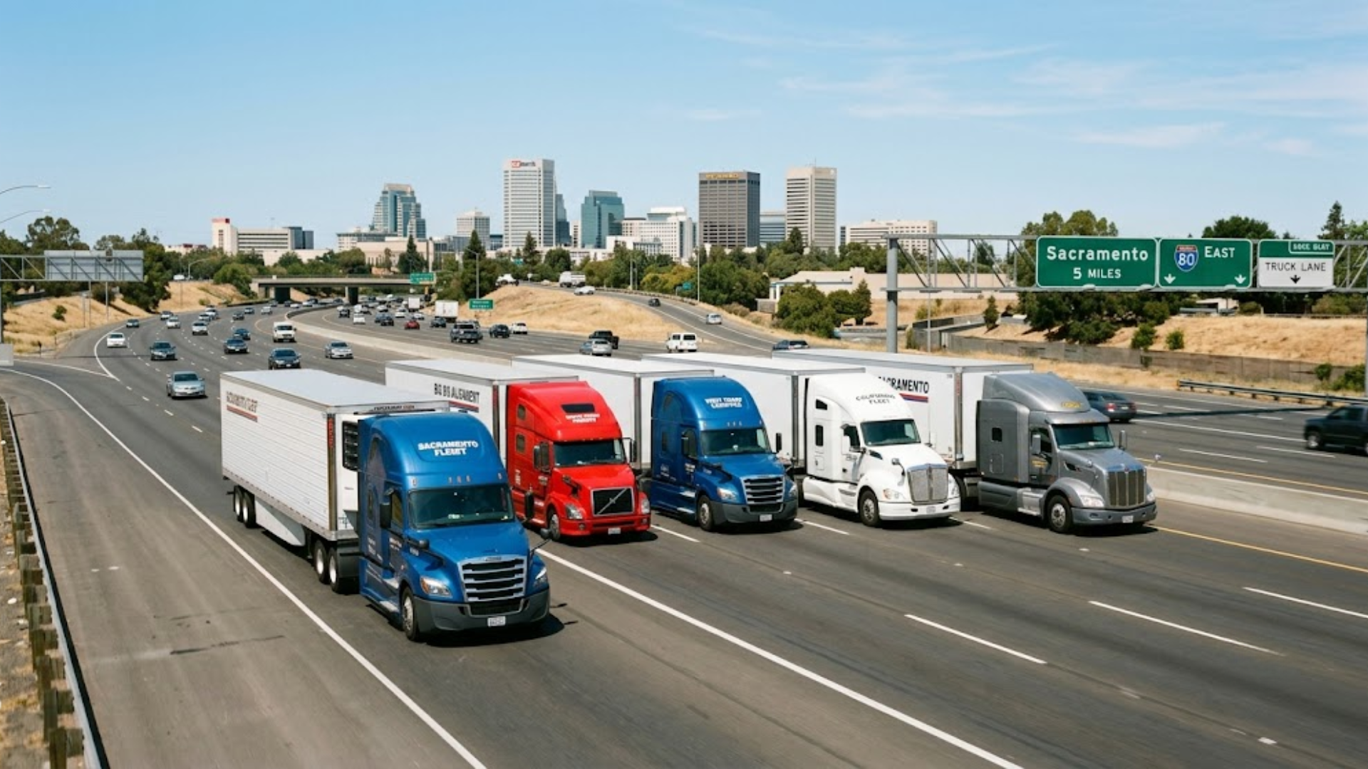 big rig alignment Sacramento fleet trucks on highway