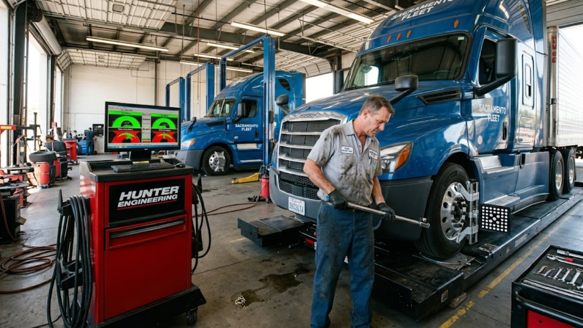 commercial truck alignment service in repair shop