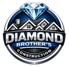 Diamond Brothers Construction logo: diamond above stylized houses, with text "Diamond Brother's Construction" on a blue and silver background.