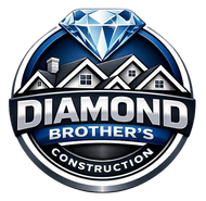 Diamond Brothers Construction logo: diamond above stylized houses, with text "Diamond Brother's Construction" on a blue and silver background.
