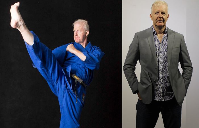 Graham Slater, in business attire and also his karate gi