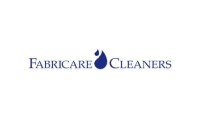 Fabricare Cleaners logo in blue with a water droplet icon on a white background
