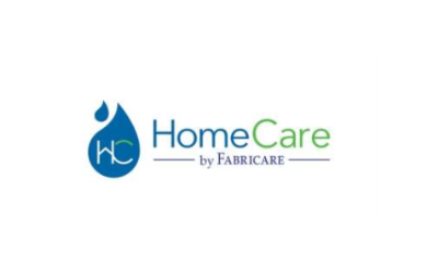 HomeCare by Fabricare logo with blue droplet and teal-green text on white background
