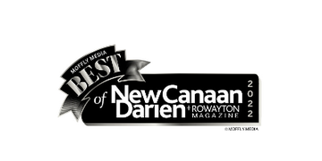 Logo reading “Best of New Canaan-Darien 2022,” with a black ribbon and white text on a light background
