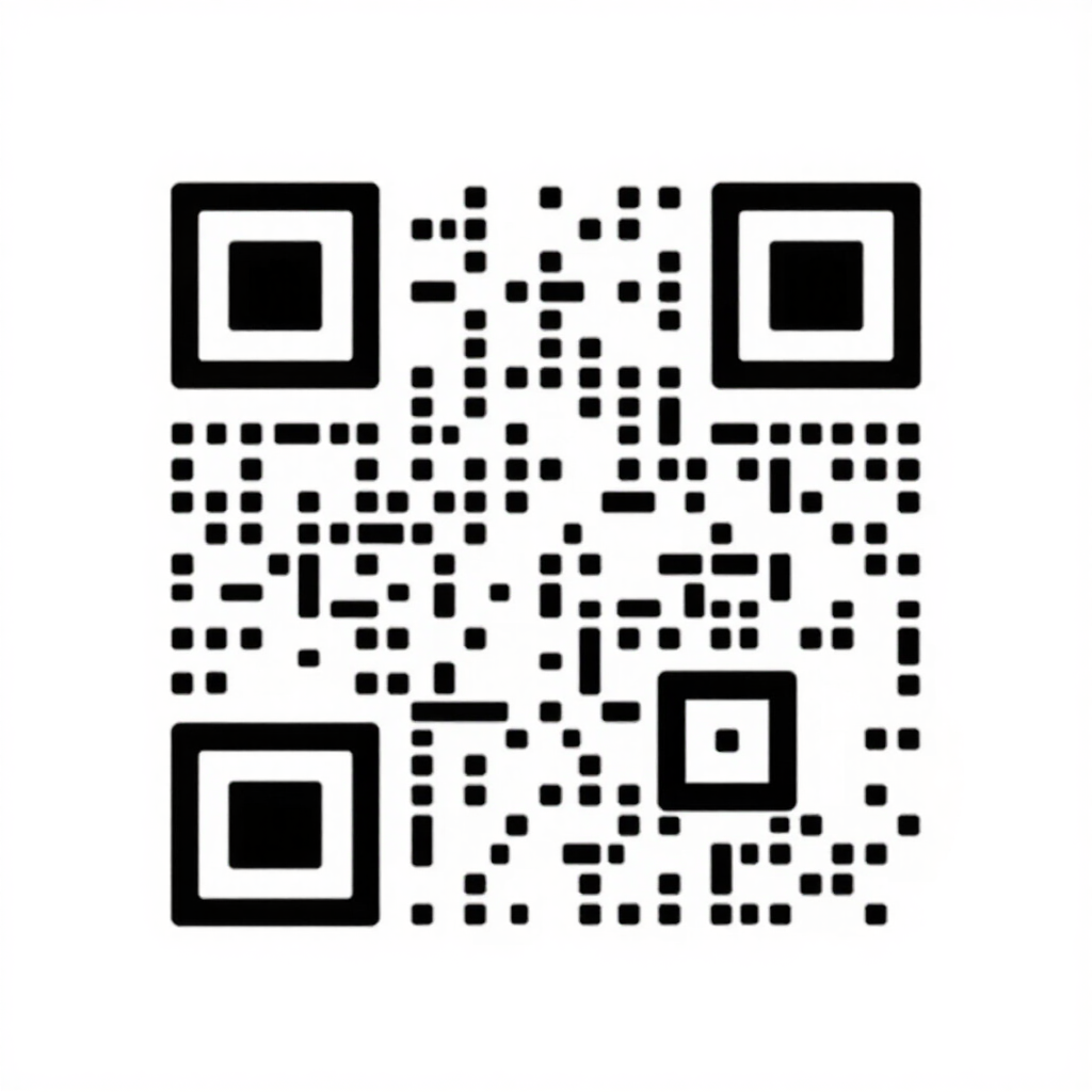 Black-and-white QR code centered on a white background.