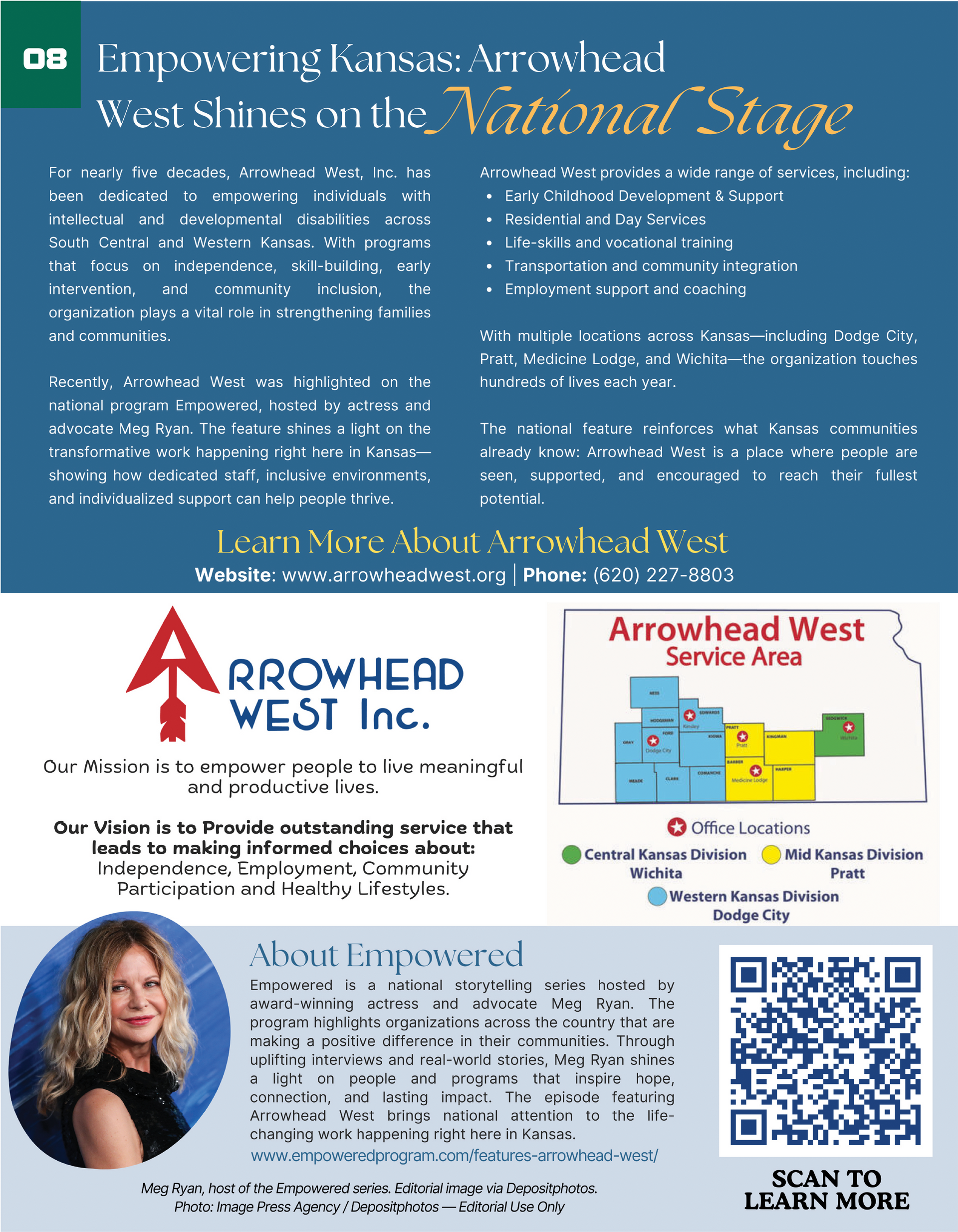 Engineering services award flyer for Arrowhead West Inc. and new site location map, with QR code.