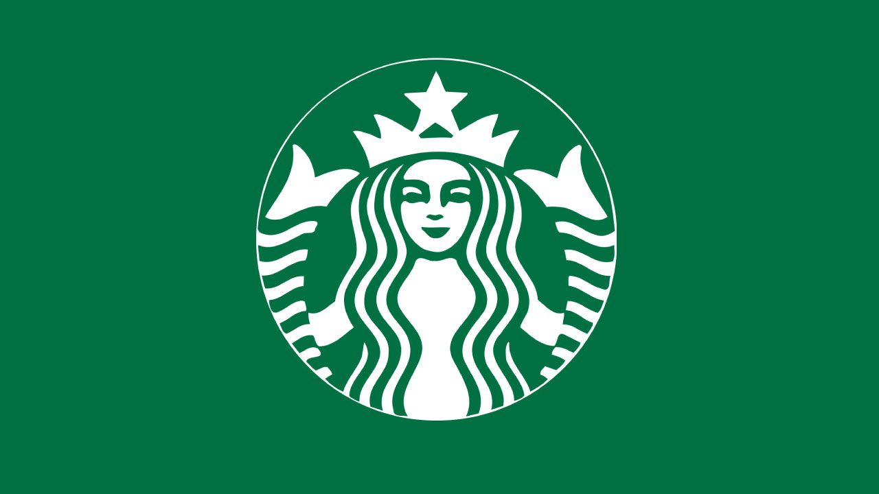 Starbucks logo: White siren on a green background.