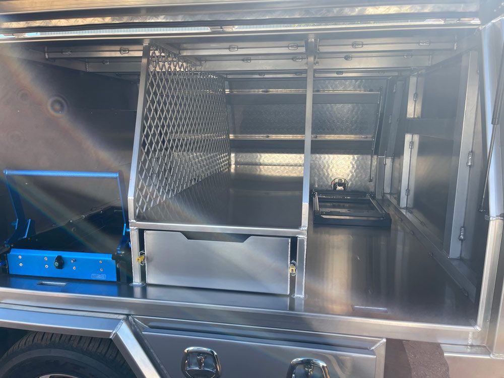 Open The Aluminum Canopy Of The Pick Up Vehicle — Wright's Welding Operations In Karumba, QLD