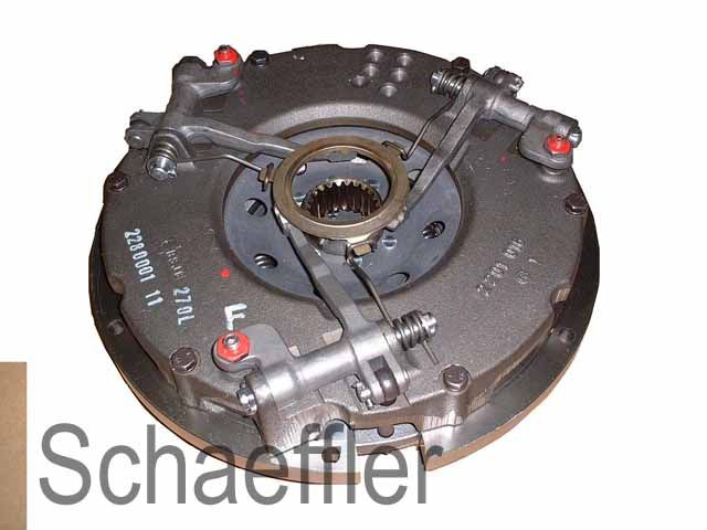 Gruppo frizione per autoveicoli Schaeffler con alloggiamento metallico e cuscinetto centrale, su sfondo bianco.