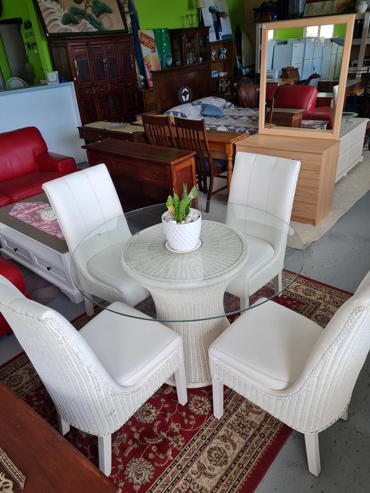 White Chair and Glass Table — The Cheapy Shop in Taree, NSW