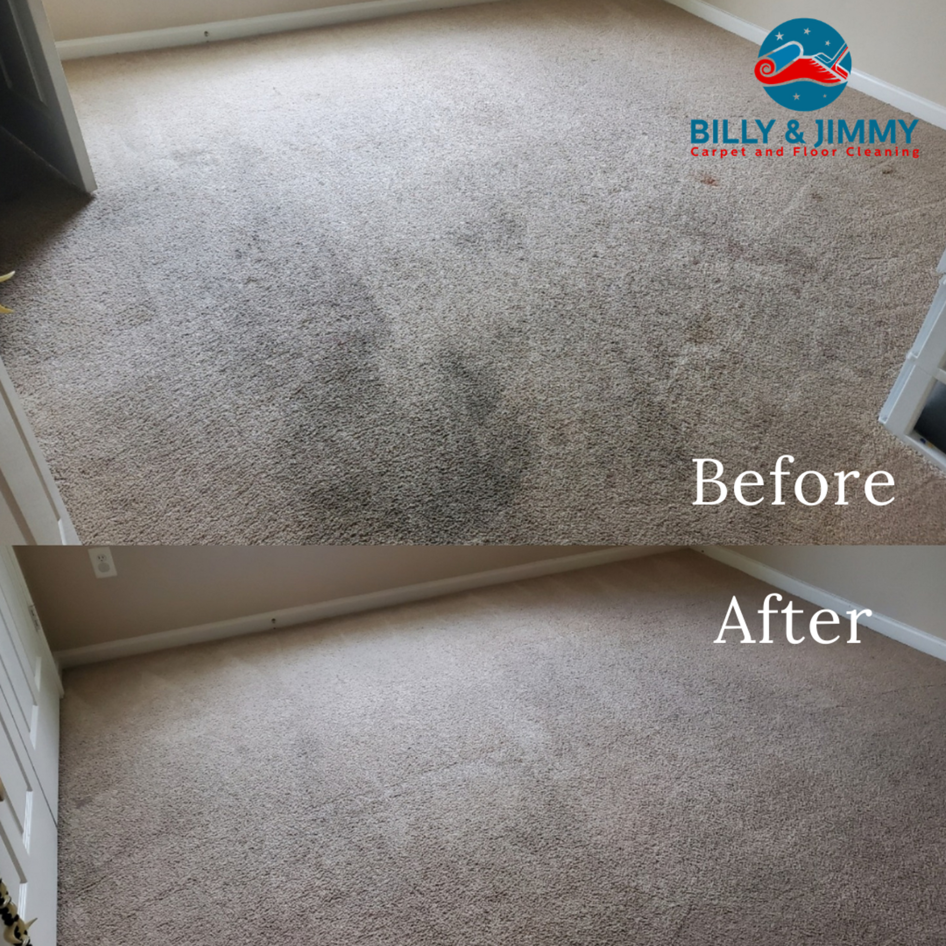 a before and after photo of a dirty carpet