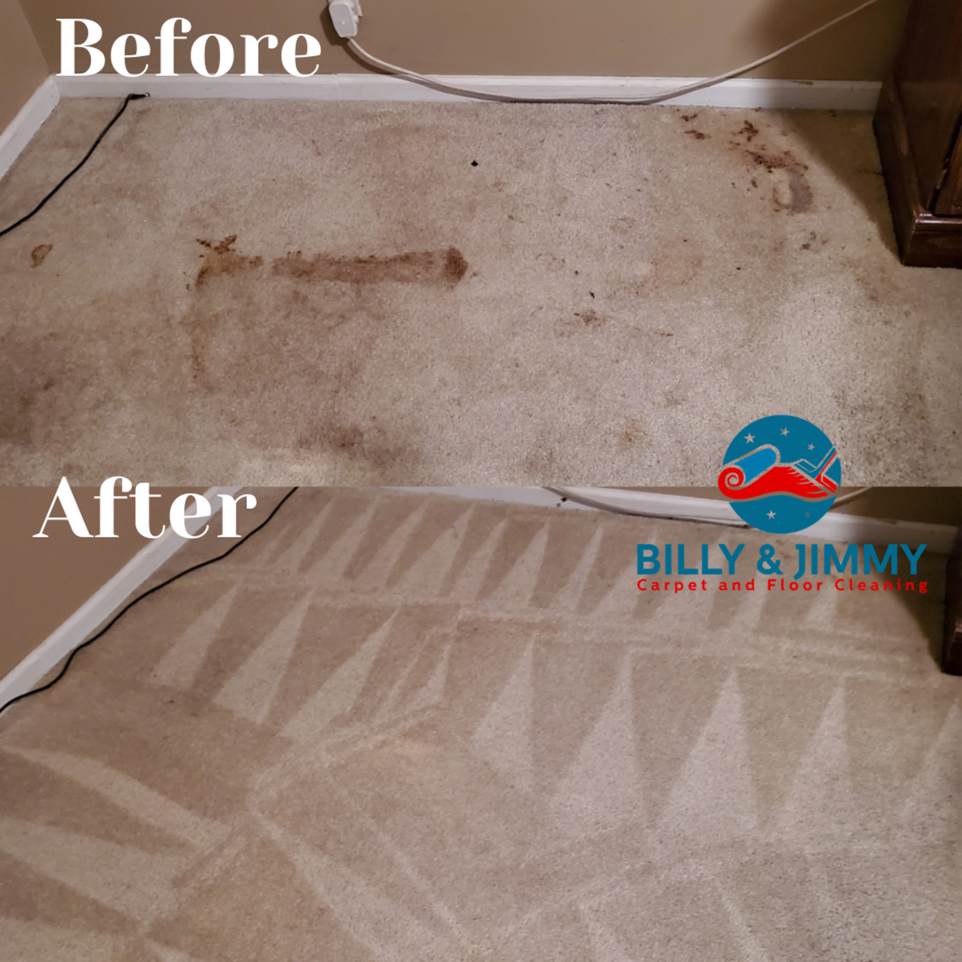 a before and after picture of a carpet cleaning company