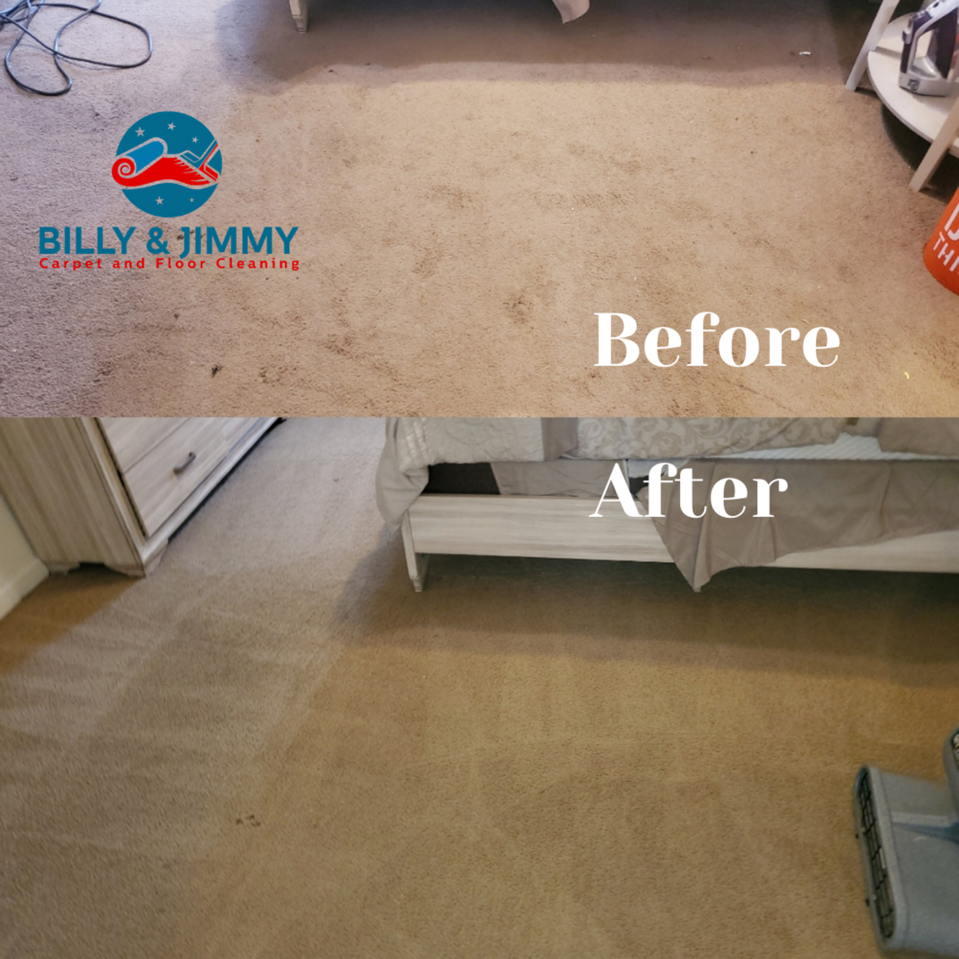 a before and after photo of a dirty carpet