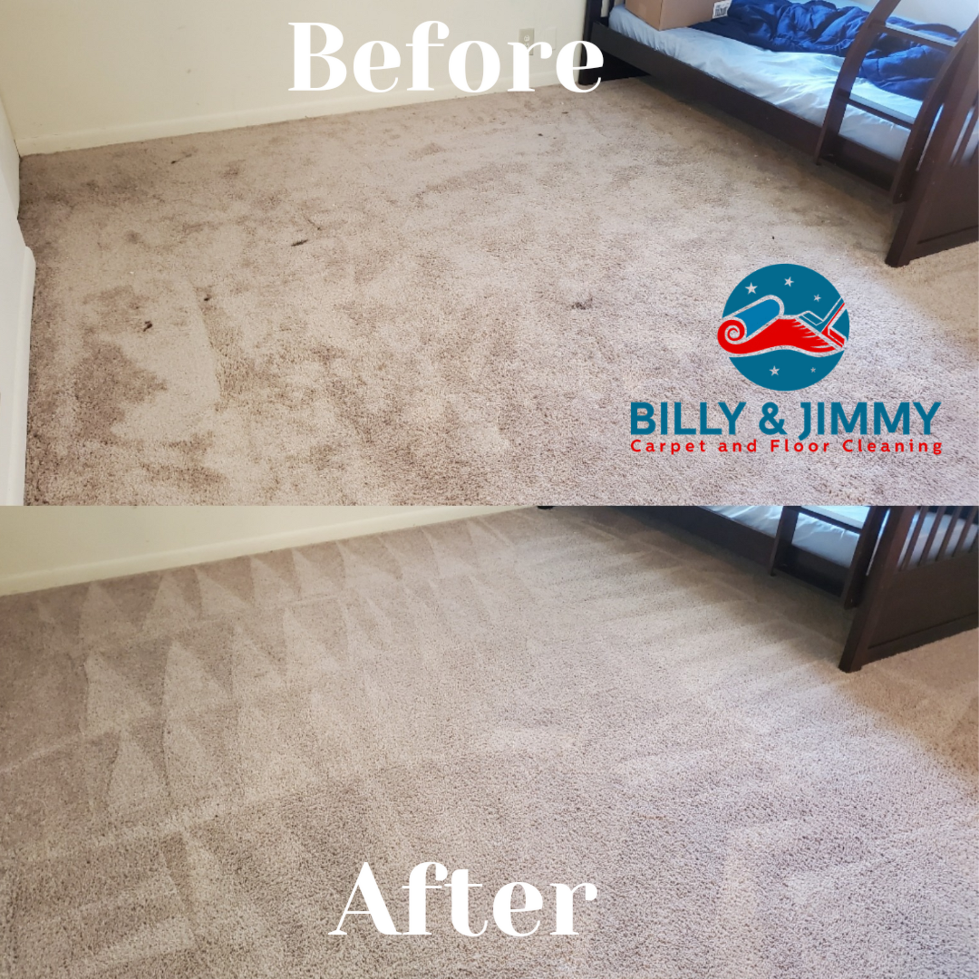 a before and after photo of a carpet in a bedroom .