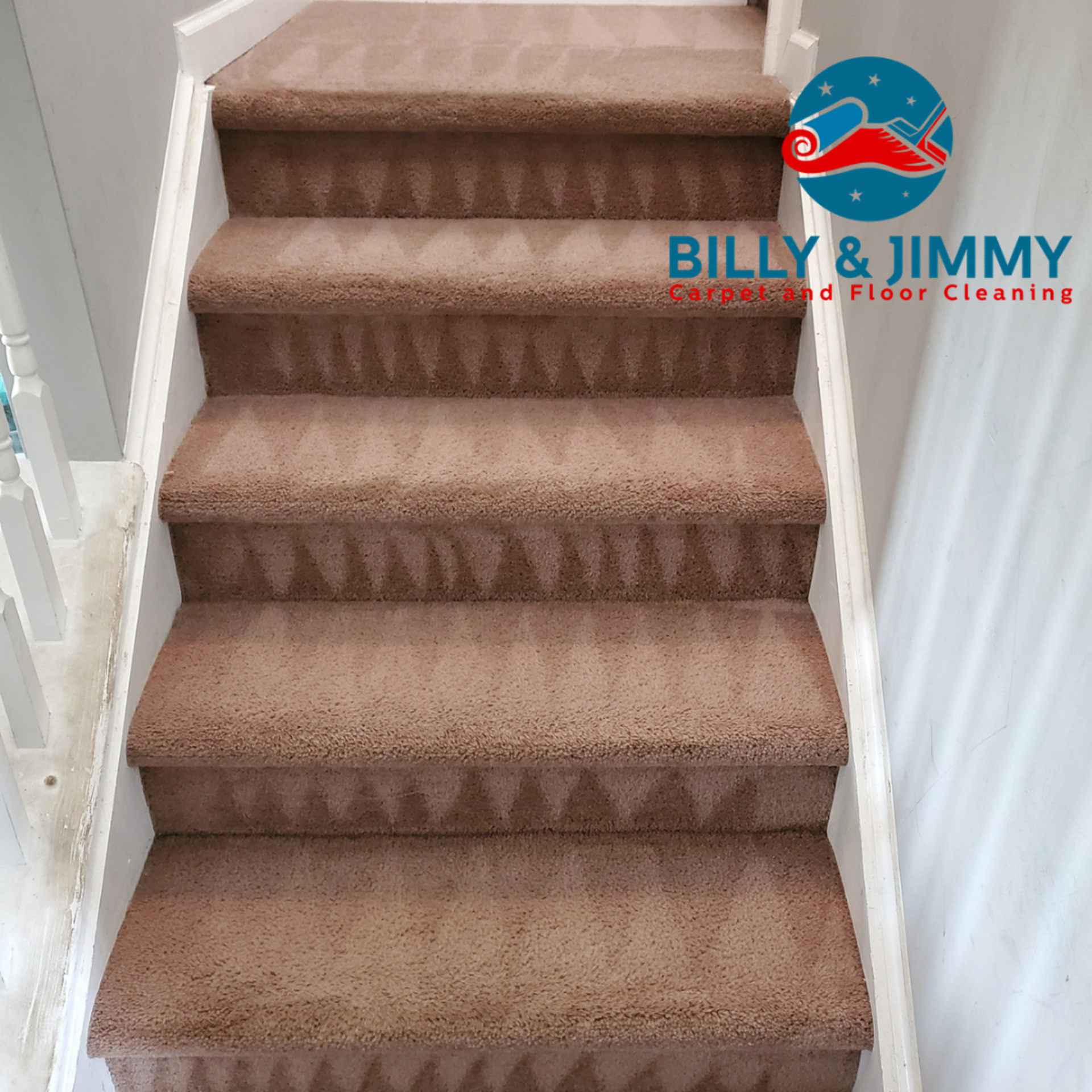 billy and jimmy carpeted floor cleaning stairs with brown carpet