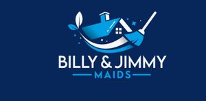 billy and jimmy maids logo on a blue background
