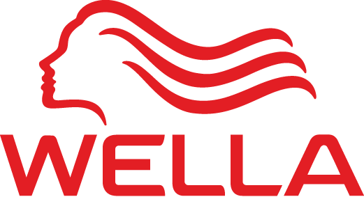 Red Wella logo with stylized woman’s profile and flowing hair above the word WELLA