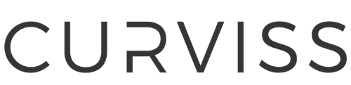 Logo CURVISS in nero, con un design stilizzato di lettere curve su sfondo bianco.