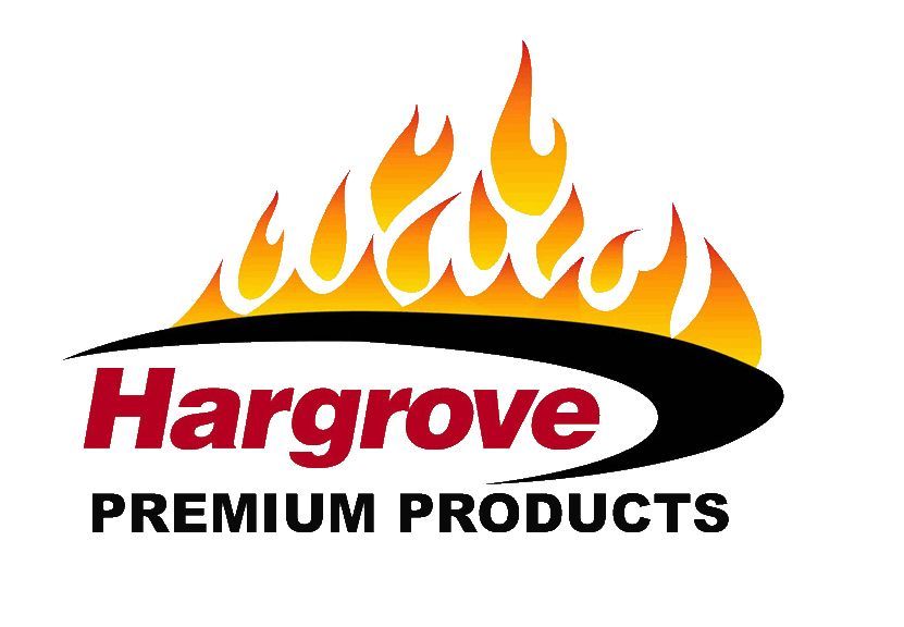 Hargrove Premium Products logo with red text and orange flames above a black oval swoosh