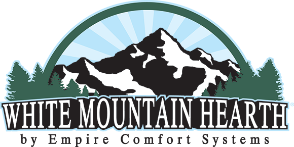 White Mountain Hearth by Empire Comfort Systems logo with mountains, pine trees, and blue sky arc