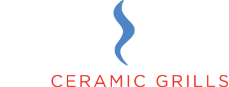 Ceramic Grills logo with blue flame above red text on white background