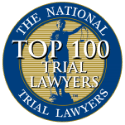 Blue and gold “Top 100 Trial Lawyers” award seal with “The National Trial Lawyers” text