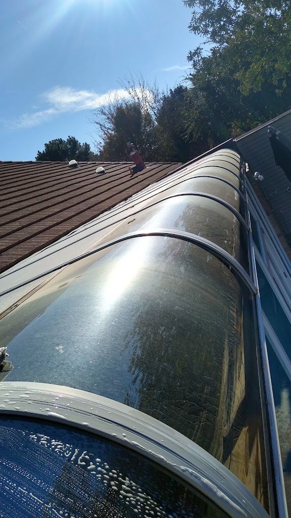 Domed windows with high levels of dust and dirt built up ready to be cleaned by Closing Cleaners