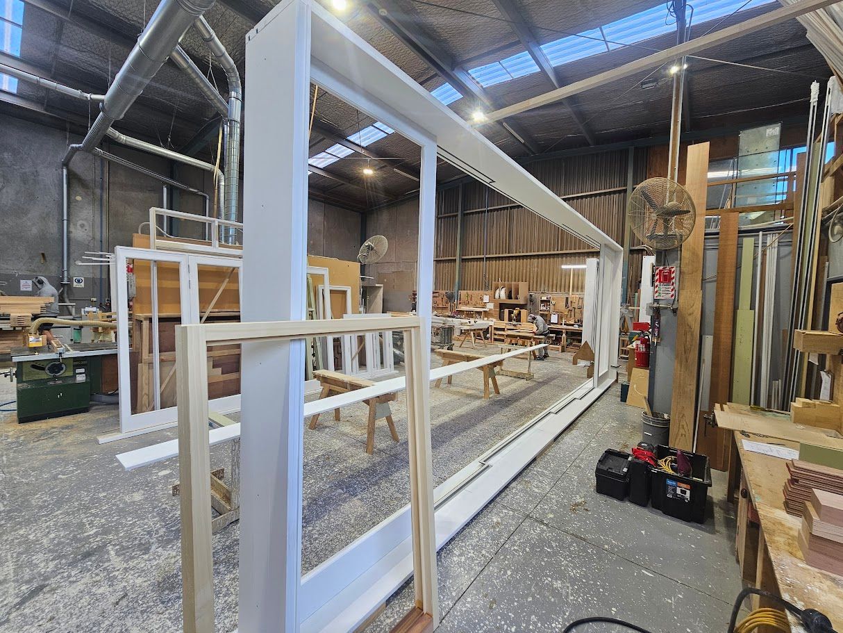 Industrial warehouse interior with steel beams