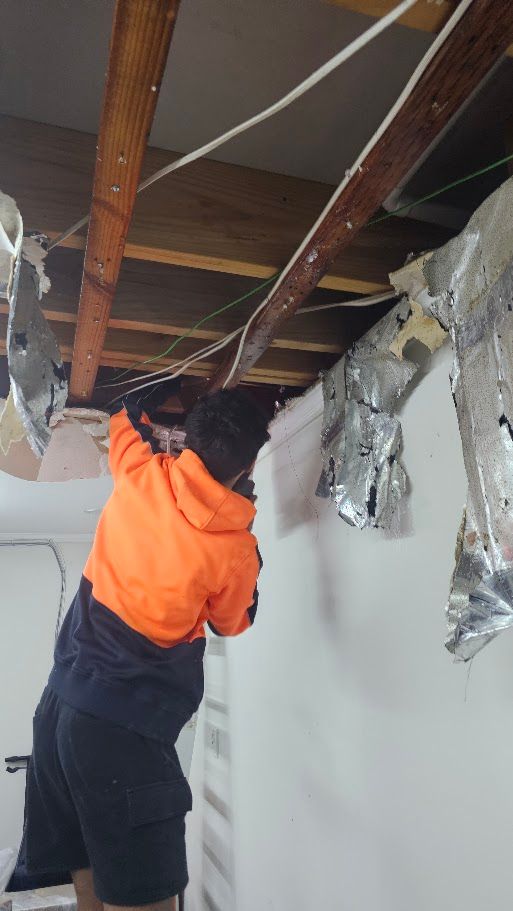 Wooden beam framing with a string line for alignment