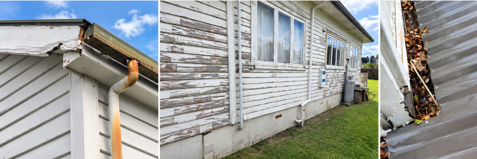Collage of timber houses needing maintenance
