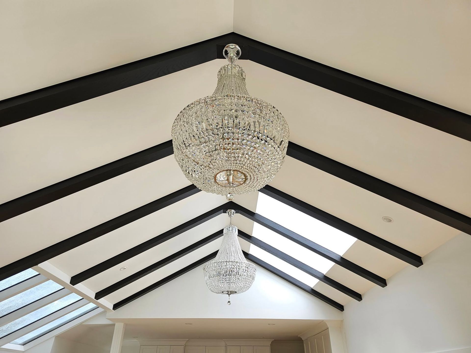 Vaulted ceiling with chandeliers