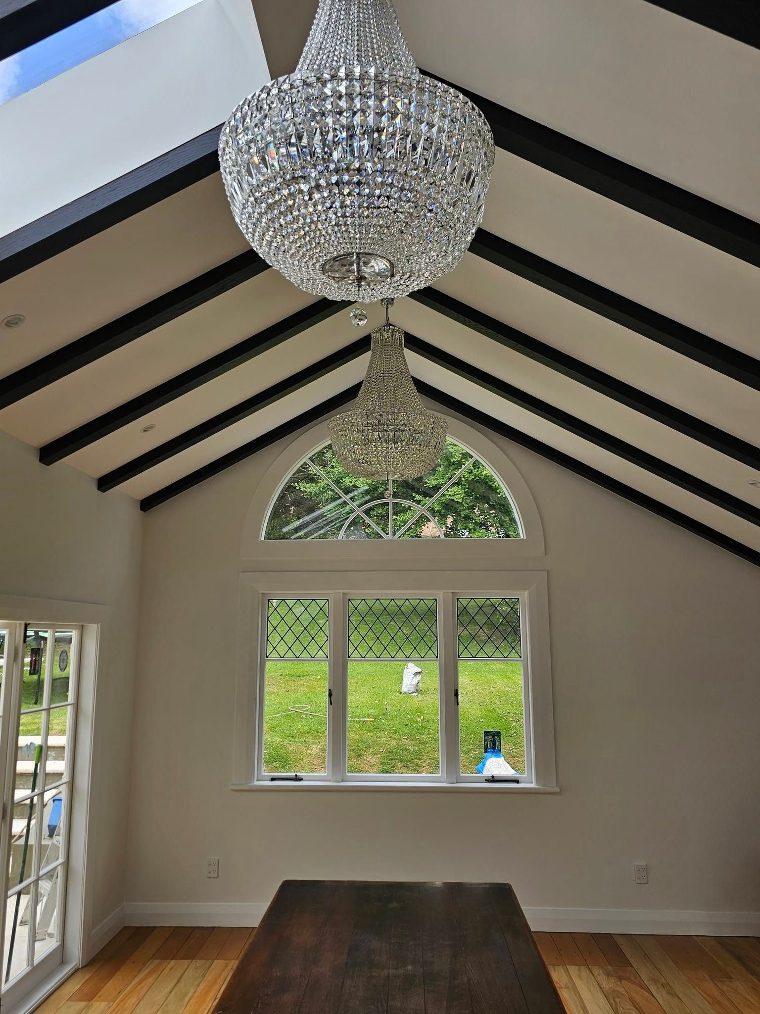 Vaulted ceiling with chandeliers