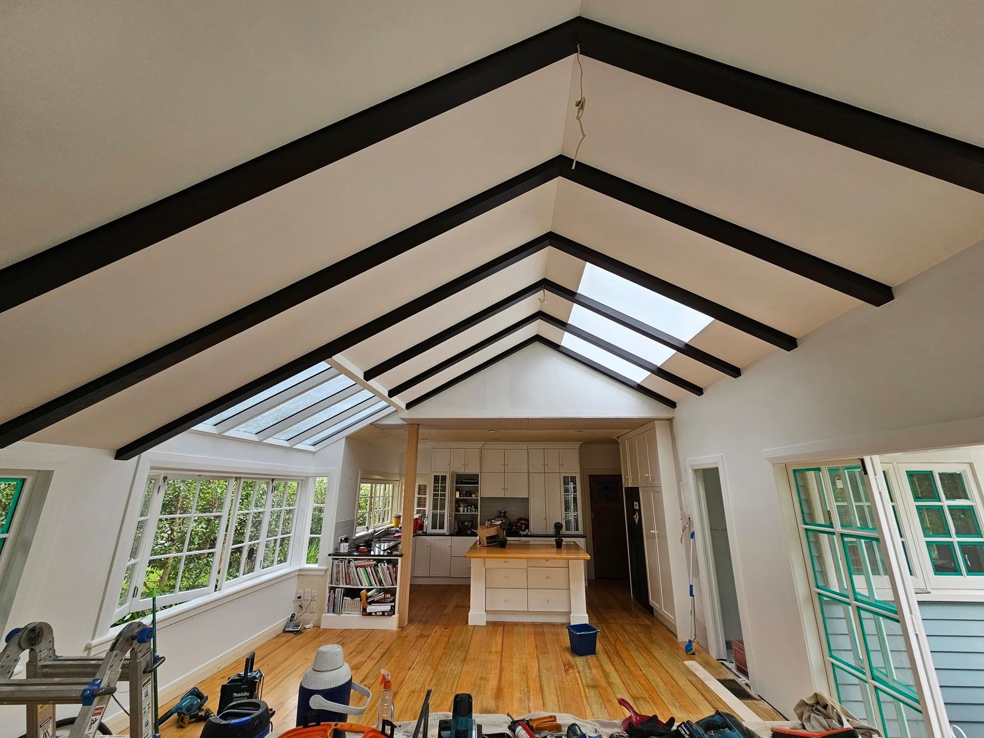 Vaulted ceiling with chandeliers