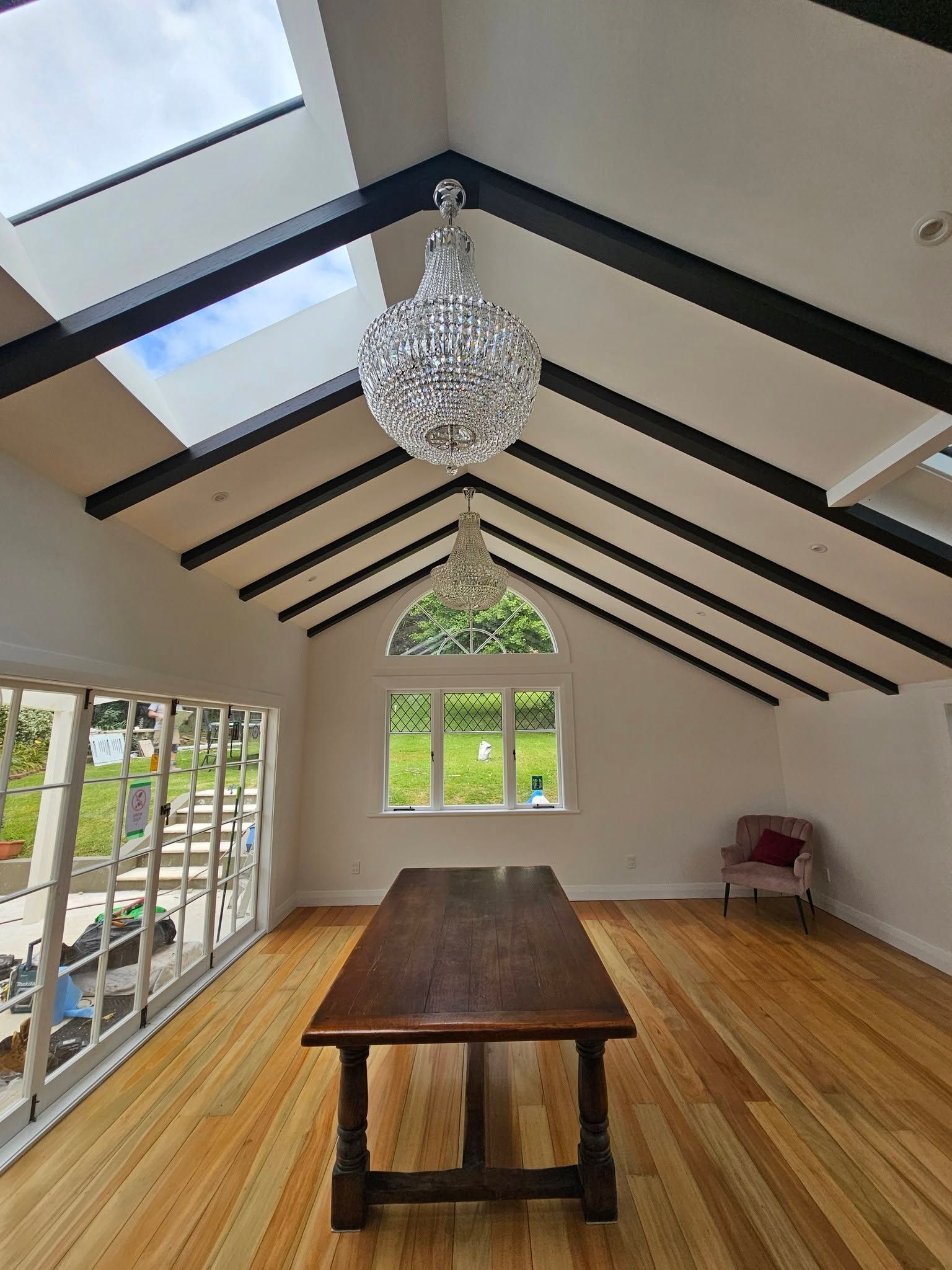 Vaulted ceiling with chandeliers