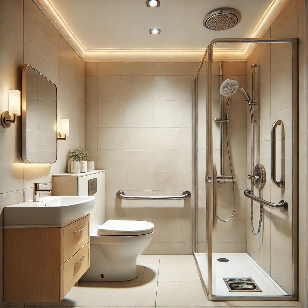 bathroom with safety disability handles
