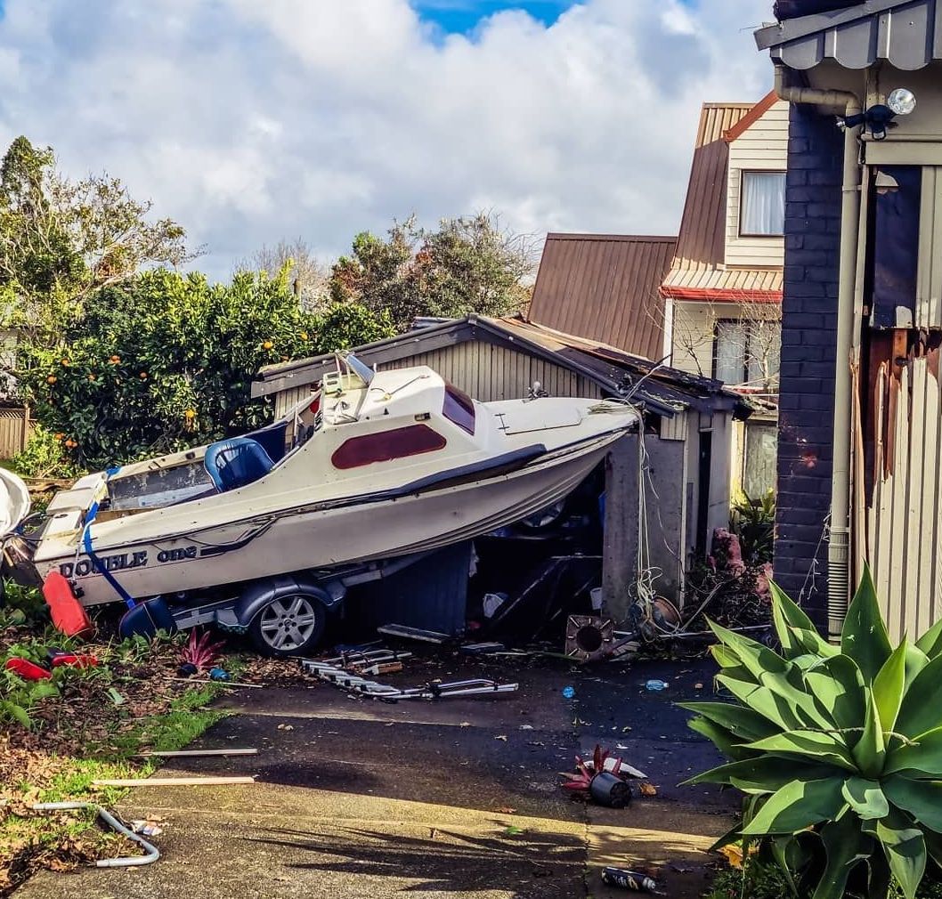 Boat into garage from tornado