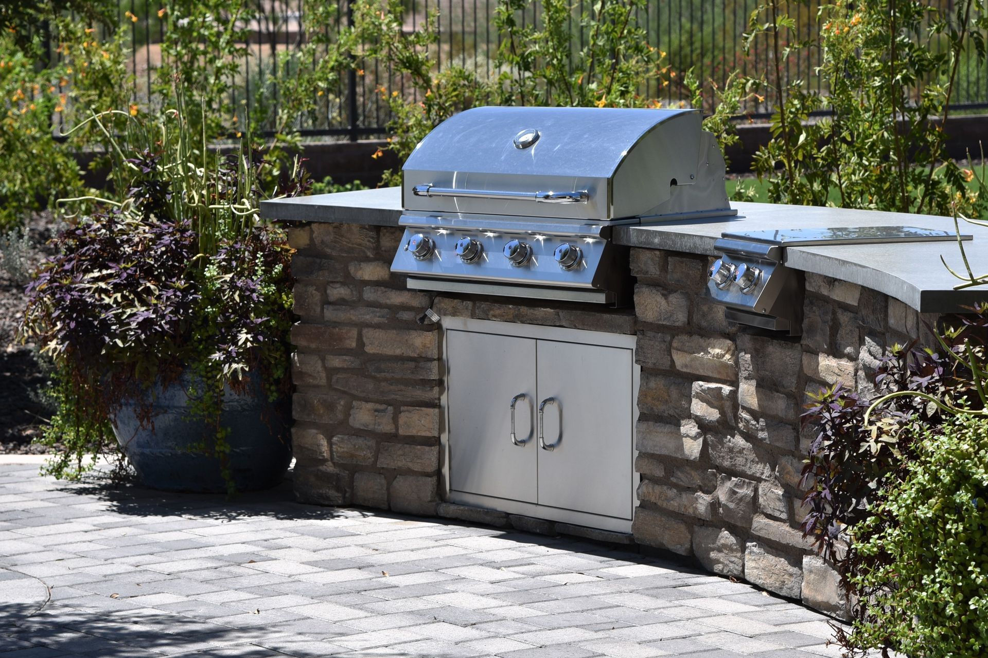 Outdoor grill BBQ with flagstone.