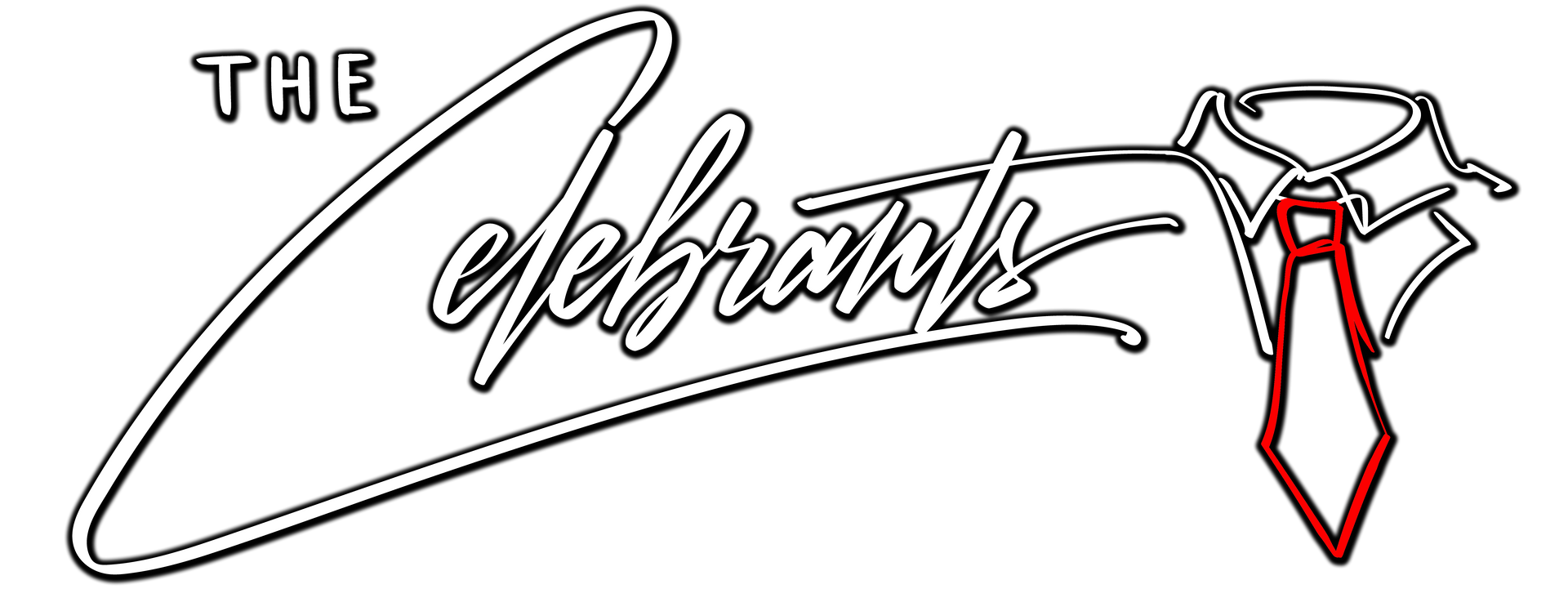 A black and white logo for the celebrations with a red tie