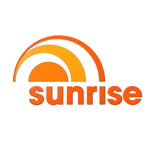 A logo for sunrise with a rainbow in the middle
