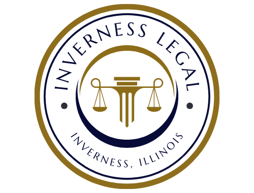 Logo for INV Legal, Chicago, IL. A circular seal with scales of justice and stylized text in gold, white, and navy.