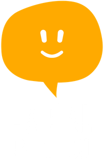 Bocadillo de diálogo naranja con cara sonriente.