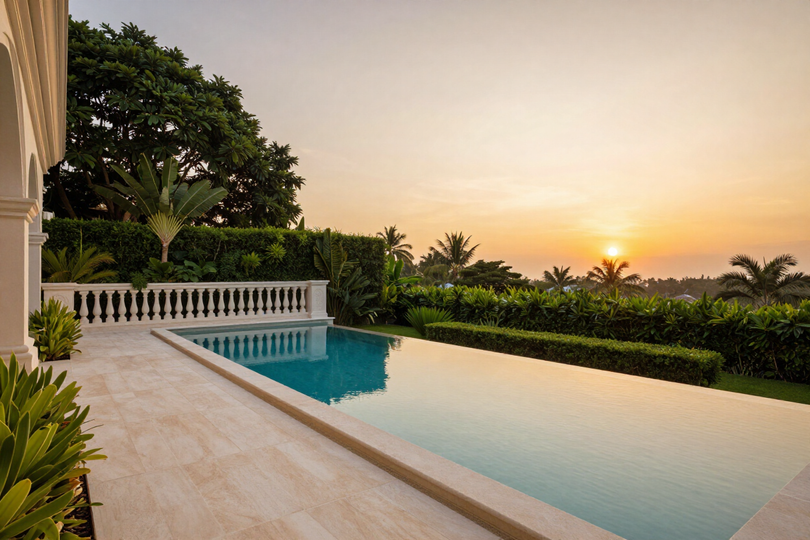 Private villa terrace at golden hour
