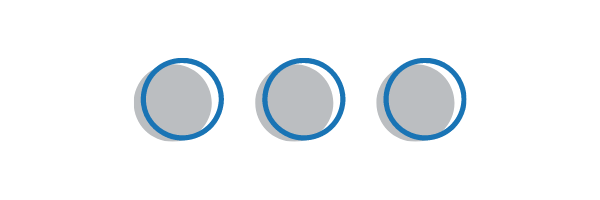 Three blue circles with a shadow on a white background.