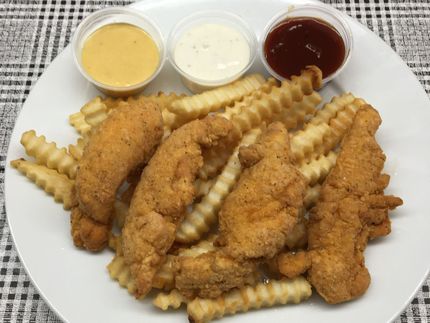 Cheeseburger and Fries on Restaurant Table — Milwaukee, WI — Gold Rush Chicken